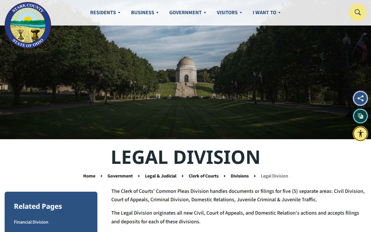 Stark County civil court docket Legal Division records and fee page