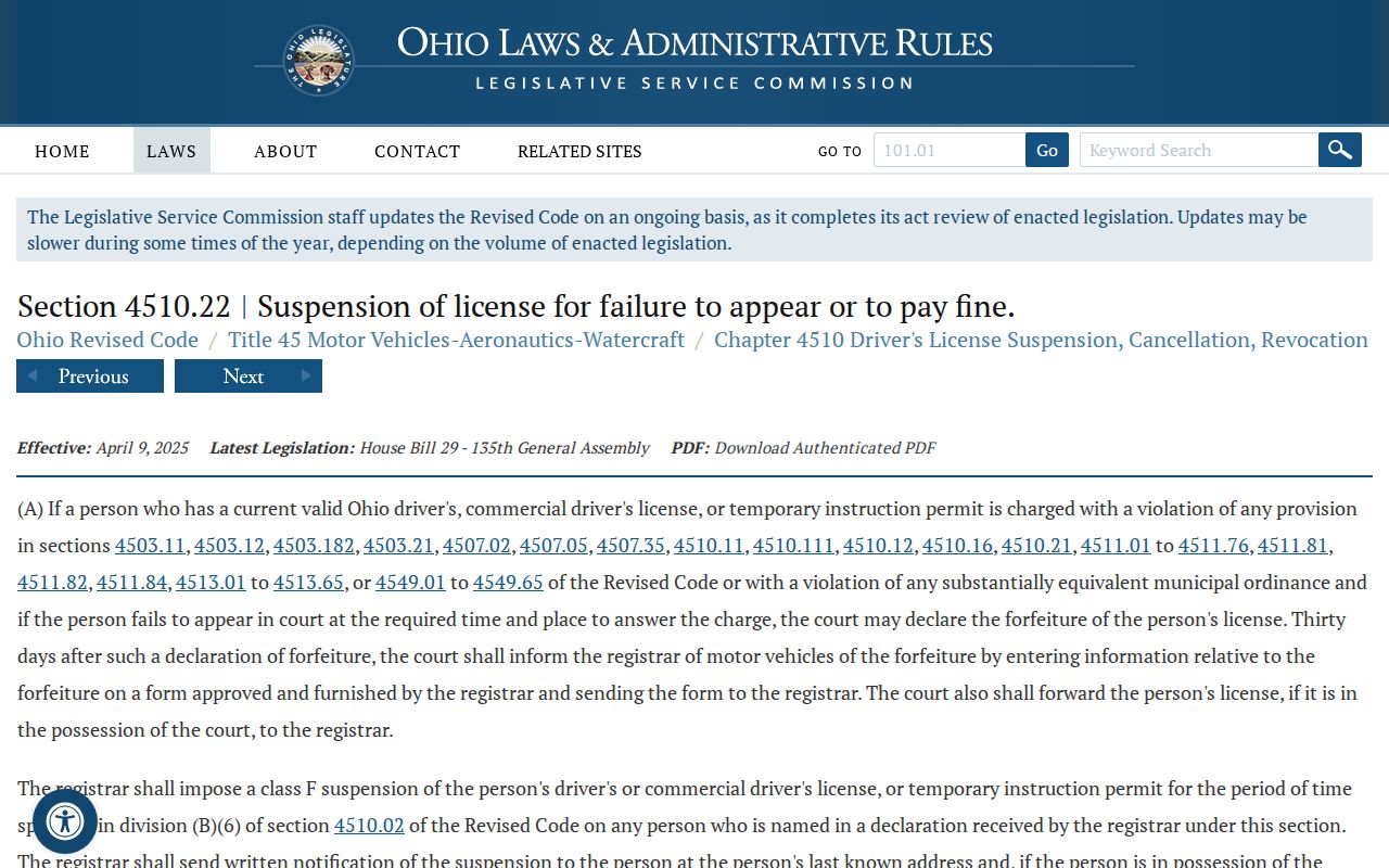 Stark County traffic court failure-to-appear statutory source