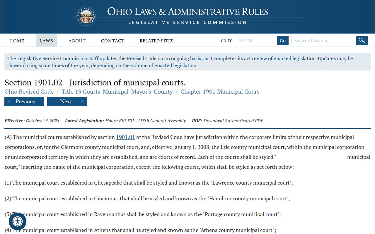 Stark County traffic court municipal court territorial source